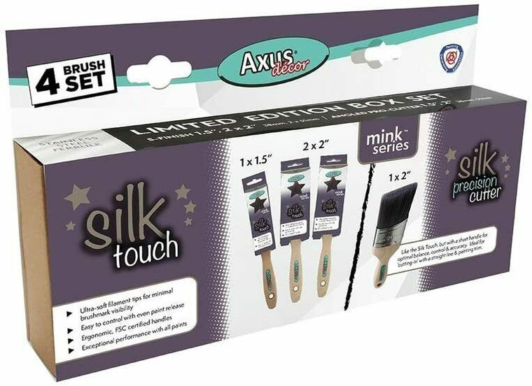 Axus Decor Mink Silk Touch 1x1.5", 2x2" + 1x2" Cutter Synthetic Paint Brush Set