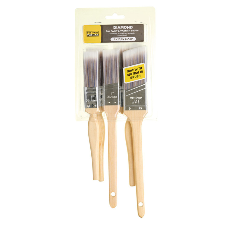 Rodo Diamond 5pc Synthetic Paint Brush Set 2x1", 2x1.5", 1x2"