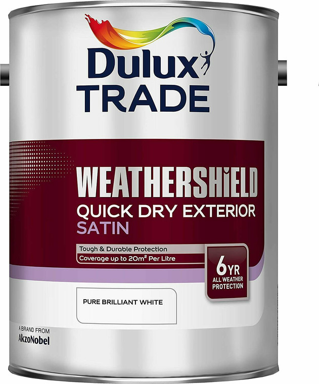 Dulux Trade Weathershield Quick Drying Satin Pure Brilliant White 5 Litres