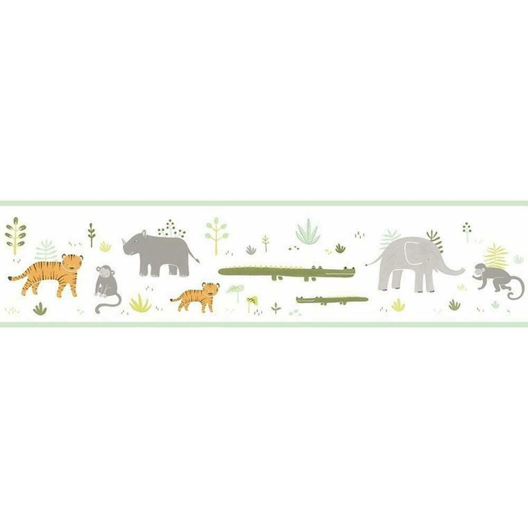 82887332 - Happy Dreams Jungle Animals Green Casadeco Wallpaper Border