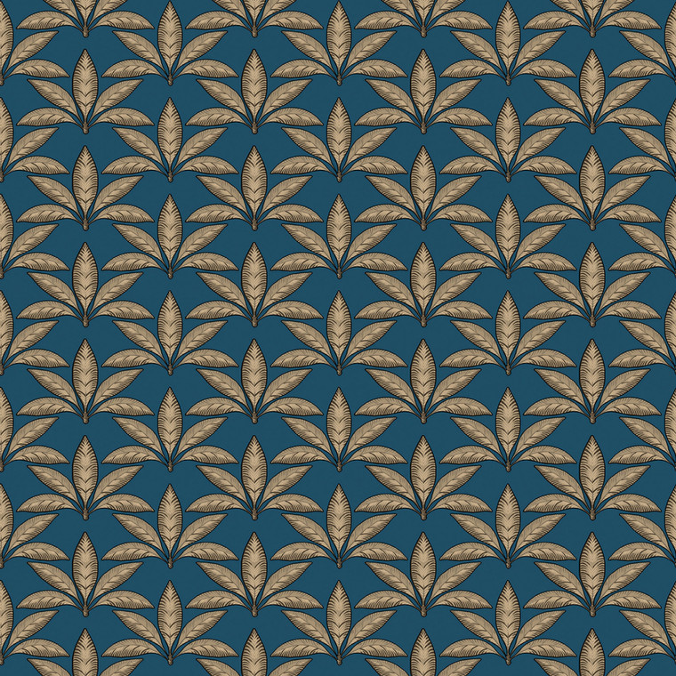 18513 - Into the Wild Leaf Motif Blue Gold Galerie Wallpaper