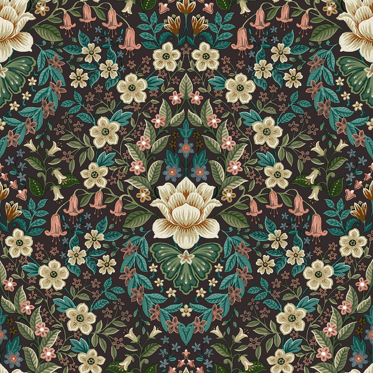 18519 - Into the Wild Floral Damask Black Galerie Wallpaper