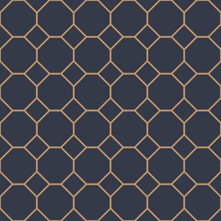Galerie G45403 - Just Kitchens Bee Hive Navy Gold Galerie Wallpaper roll - luxury design for UK feature walls