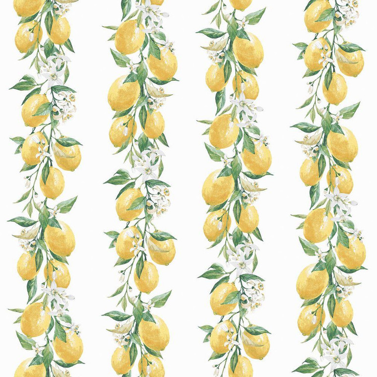 G45441 - Just Kitchens Lemon Stripe Yellow White Green Galerie Wallpaper