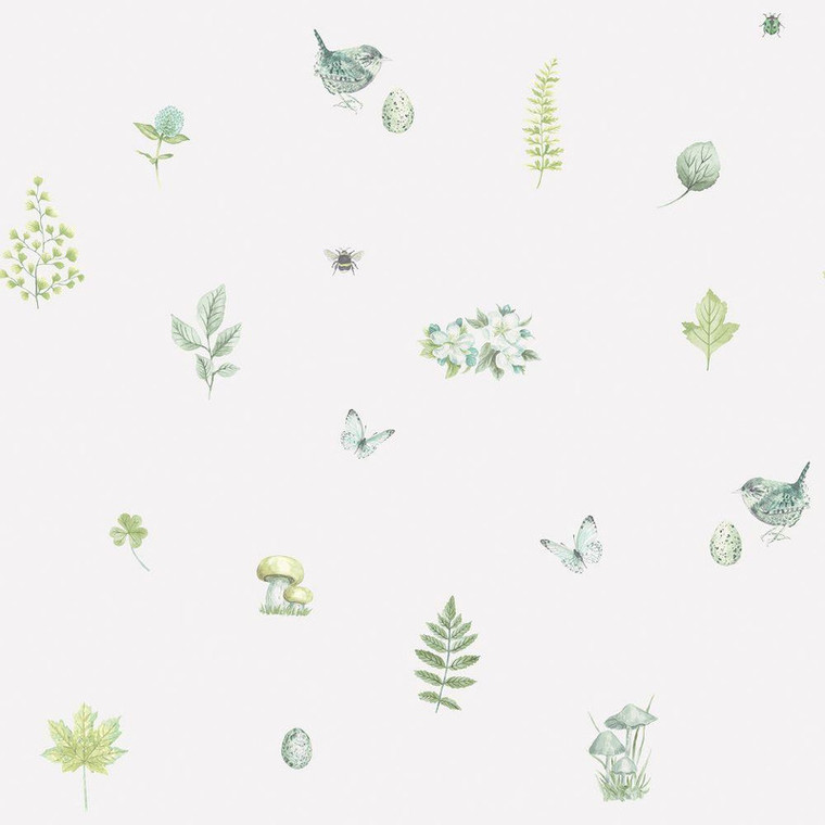 Galerie G45443 - Just Kitchens Meadow Spot Green White Galerie Wallpaper roll - luxury design for UK feature walls
