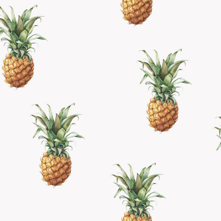 Galerie G45453 - Just Kitchens Pineapples White Green Brown Galerie Wallpaper roll - luxury design for UK feature walls