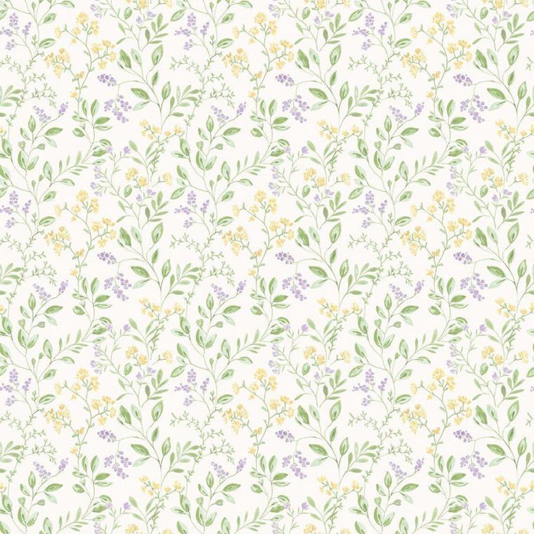 G45456 - Just Kitchens Spring leaf trail Lilac Yellow Green Galerie Wallpaper