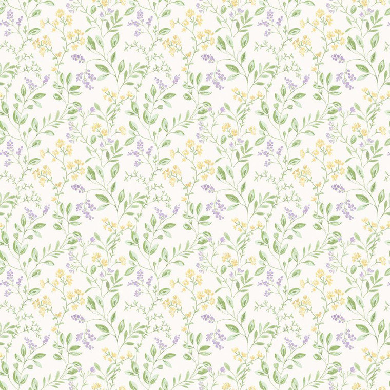 G45456 - Just Kitchens Spring leaf trail Lilac Yellow Green Galerie Wallpaper