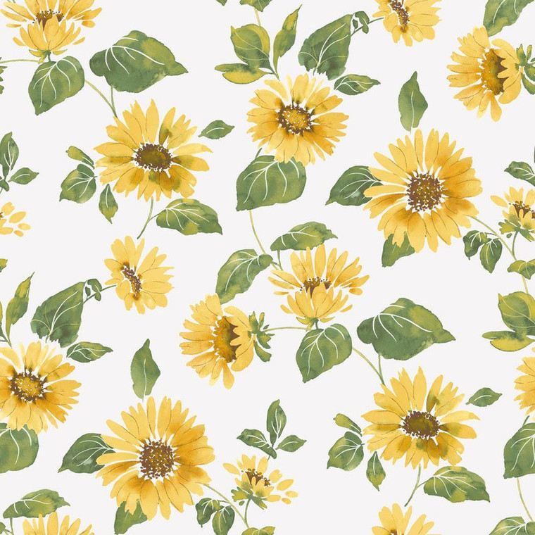 Galerie G45458 - Just Kitchens Sunflower Trail Yellow Green White Galerie Wallpaper roll - luxury design for UK feature walls