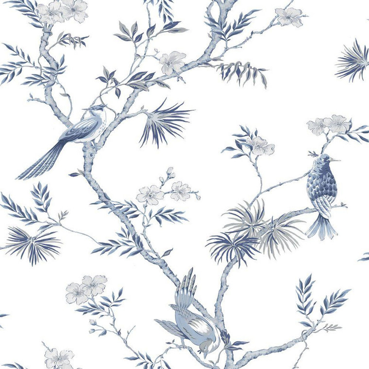 Galerie G78489 - Secret Garden Classic Bird Trail Blue, white Galerie Wallpaper roll - luxury design for UK feature walls