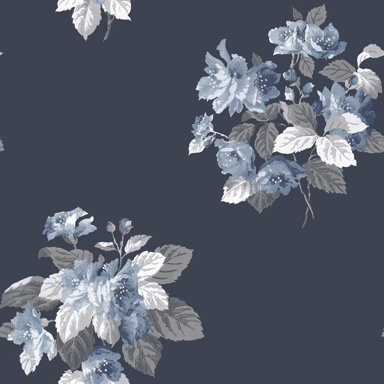 Galerie G78498 - Secret Garden Classic Bouquet Navy choke, blues Galerie Wallpaper roll - luxury design for UK feature walls