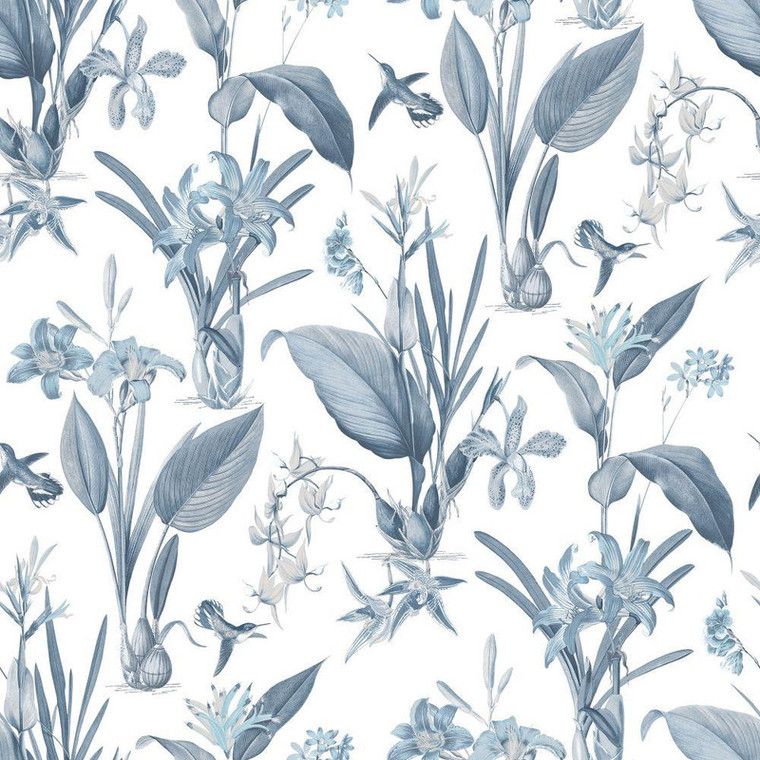 Galerie G78504 - Secret Garden Hummingbirds Lillies Blues Galerie Wallpaper roll - luxury design for UK feature walls