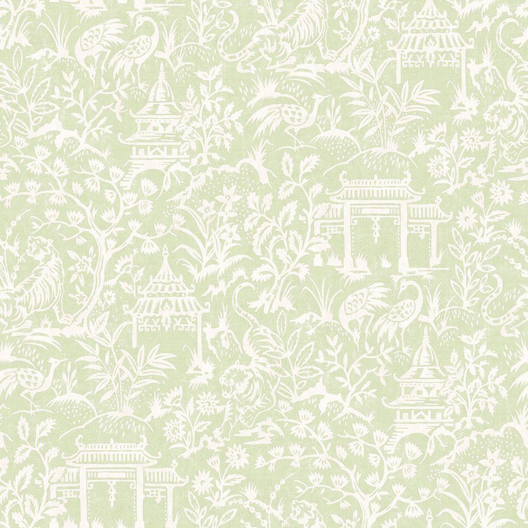 Galerie G78509 - Secret Garden Garden Toile Green Galerie Wallpaper roll - luxury design for UK feature walls