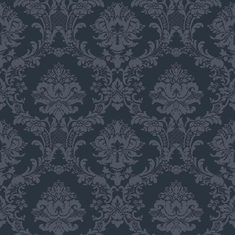 Galerie SB37912 - Simply Silks 4 Classic Damask Navy Galerie Wallpaper roll - luxury design for UK feature walls