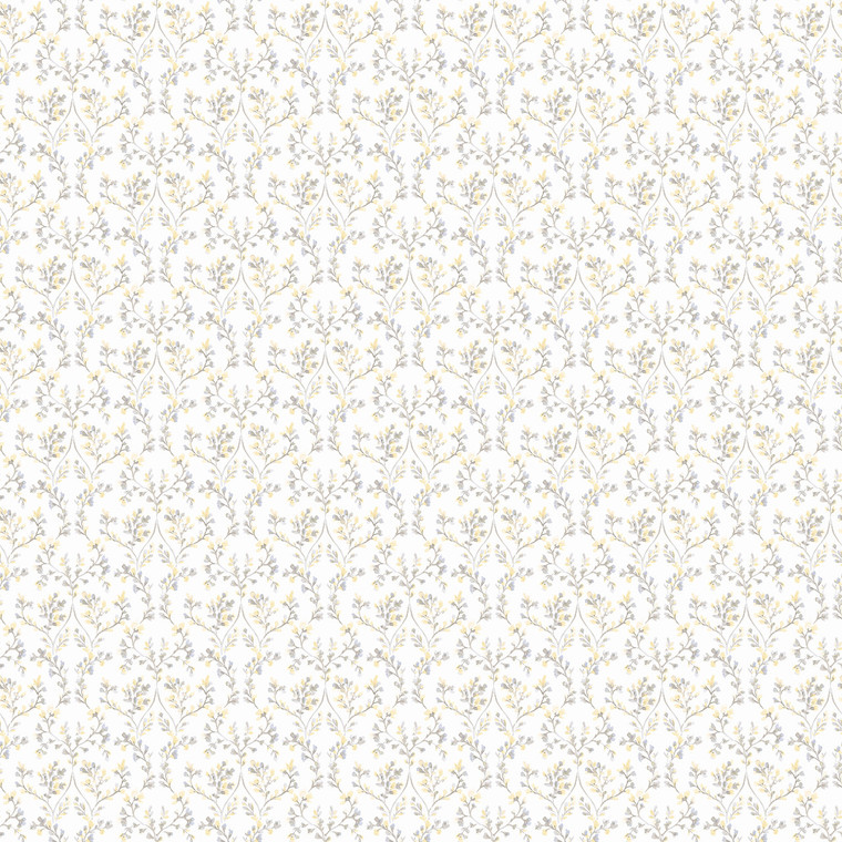 Galerie G56681 - Small Prints Ogee Floral Grey, yellow Galerie Wallpaper roll - luxury design for UK feature walls