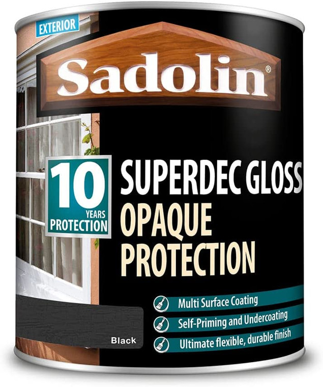 1 Litre Sadolin Superdec Gloss Black Exterior Quick Drying Paint