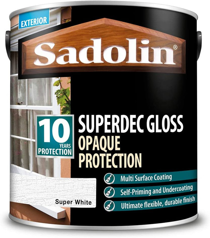 2.5L - Sadolin Superdec Gloss Paint White  - Exterior Quick Drying