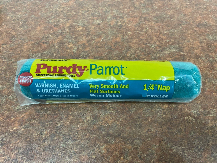 9" Purdy Parrot Woven Mohair 1/4" Nap Paint Roller for a Mirror Finish 0.5" Core