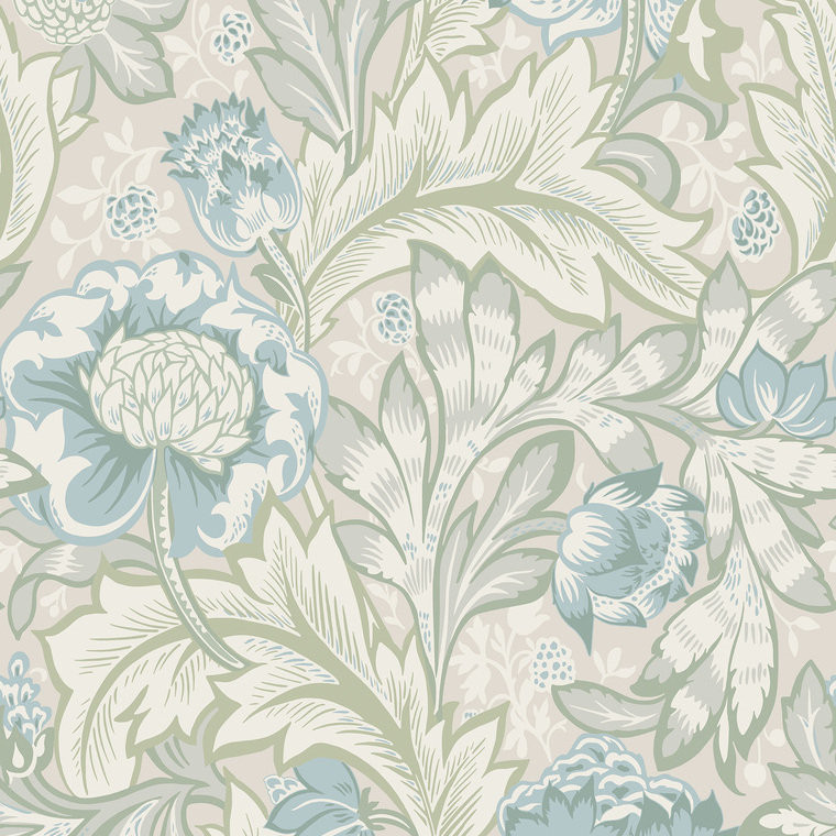 Galerie ET12304 - Arts and Crafts Acanthus Garden Beige Blue Green Galerie Wallpaper roll - luxury design for UK feature walls