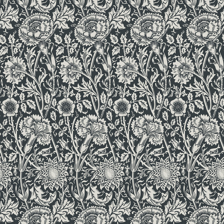 Galerie ET12500 - Arts and Crafts Tonal Floral Trail Black White Galerie Wallpaper roll - luxury design for UK feature walls