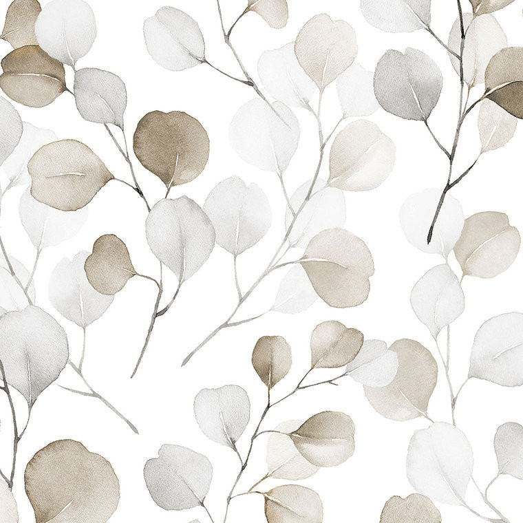 Galerie 47423 - Flora Eucalyptus Weiß Brown Galerie Wallpaper roll - luxury design for UK feature walls
