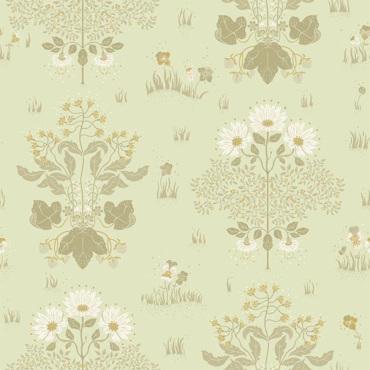 Galerie 83134 - Hjarterum Summer Floral Light green Galerie Wallpaper roll - luxury design for UK feature walls