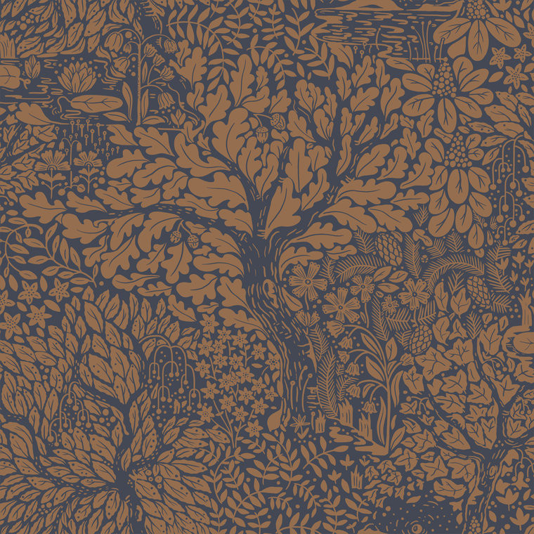 Galerie 83106 - Hjarterum Forest Leafage Blue Orange Galerie Wallpaper roll - luxury design for UK feature walls