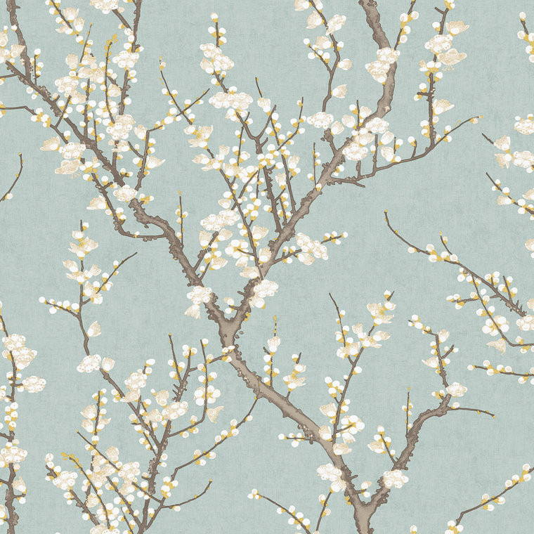 Galerie 1903-1 - Spring Blossom Tree Leaf Turquoise Galerie Wallpaper roll - luxury design for UK feature walls