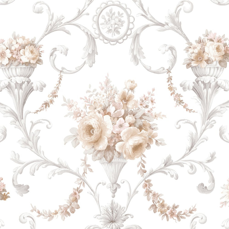 Galerie CI38229 - Classic Silks 4 Floral Traditional White Galerie Wallpaper roll - luxury design for UK feature walls