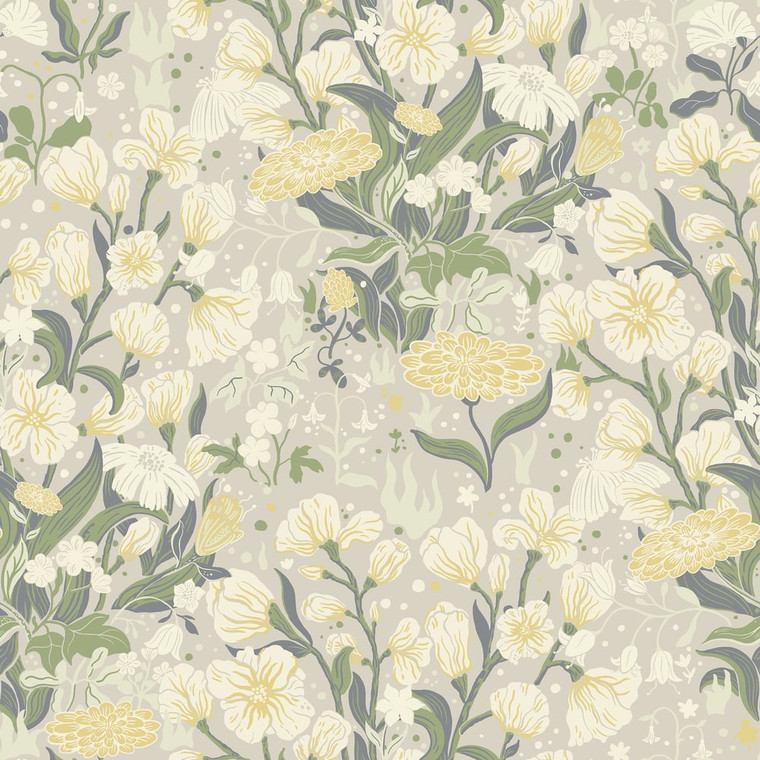 Galerie 22012 - Fagring Floral Silver Grey Galerie Wallpaper roll - luxury design for UK feature walls