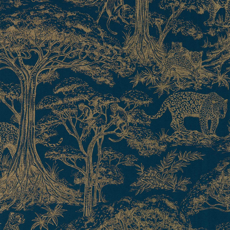 W0185-02 - Breegan Jane x Clarke and Clarke  Animals Blue  Wallpaper
