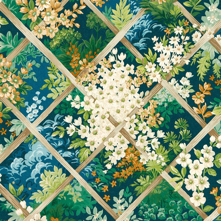 W0195-01 - Secret Garden  Contemporary Floral Blue Clarke & Clarke Wallpaper