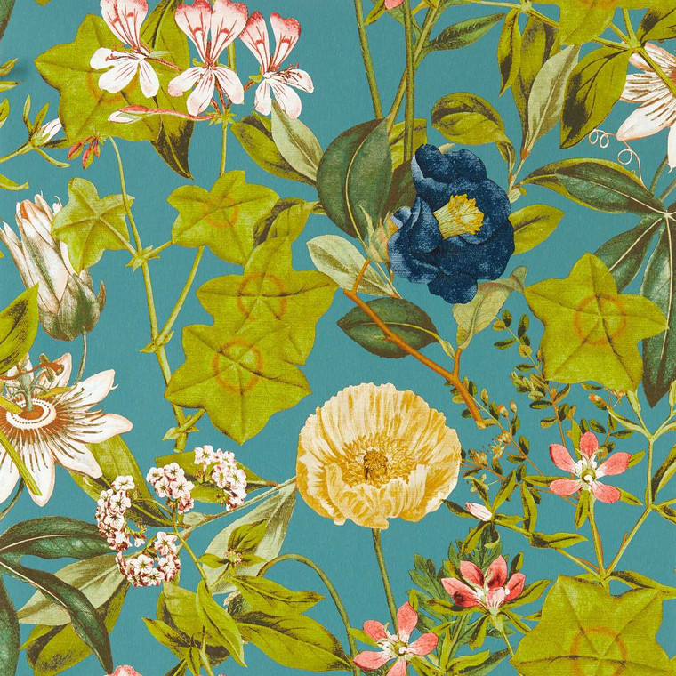 W0143-01 - Exotica 2  Contemporary Floral Blue Clarke & Clarke Wallpaper