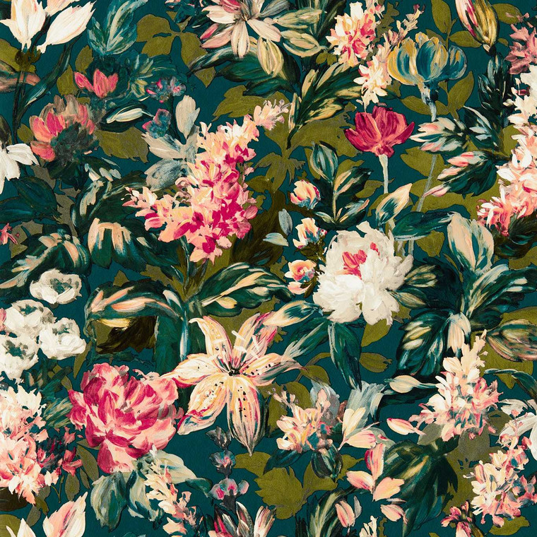 W0158-04 - Marianne  Contemporary Floral Blue Clarke & Clarke Wallpaper