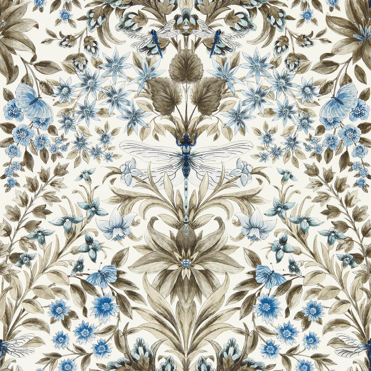 Clarke & Clarke W0196-01 - Secret Garden Contemporary Floral Blue Clarke & Clarke Wallpaper roll - luxury design for UK feature walls
