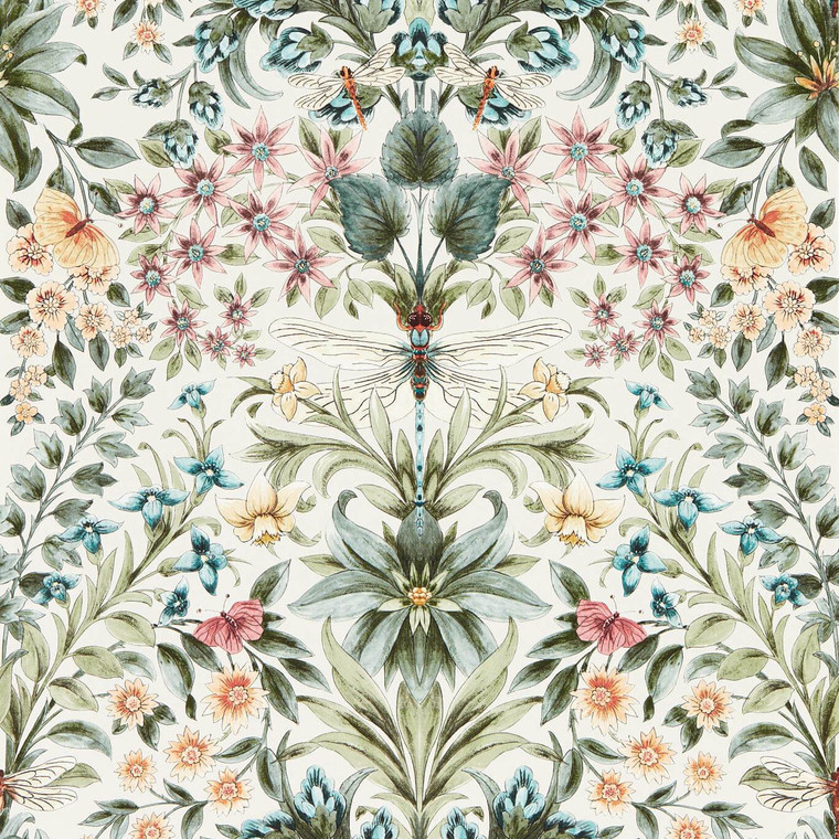 Clarke & Clarke W0196-03 - Secret Garden Contemporary Floral Green Clarke & Clarke Wallpaper roll - luxury design for UK feature walls