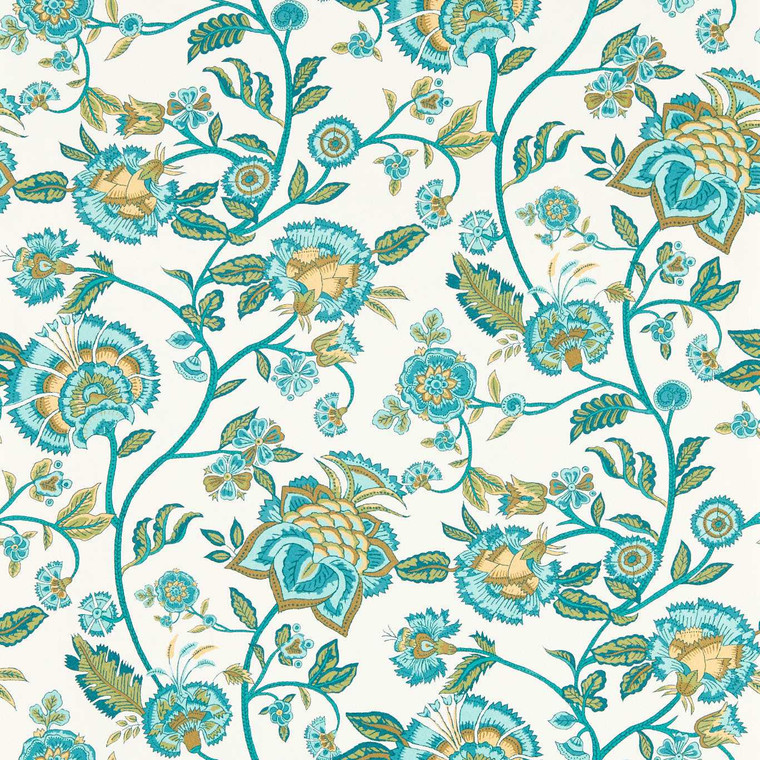 W0232-05 - Indira  Classic Floral Teal Clarke & Clarke Wallpaper