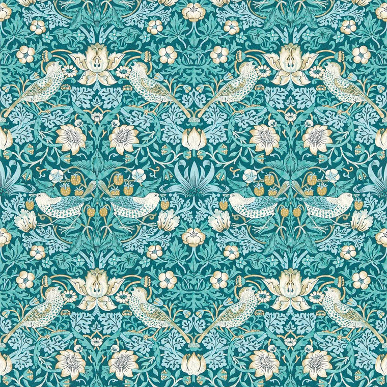 Clarke & Clarke W0171-06 - William Morris Designs Birds Blue Clarke & Clarke Wallpaper roll - luxury design for UK feature walls