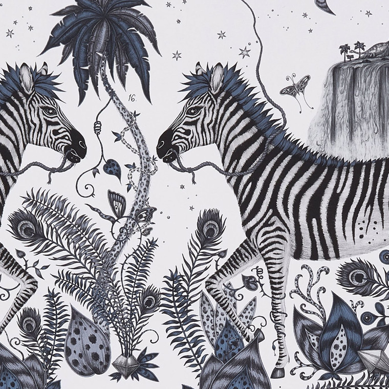 Clarke & Clarke W0117-01 - Wilderie Abstract & Graphic Blue Clarke & Clarke Wallpaper roll - luxury design for UK feature walls