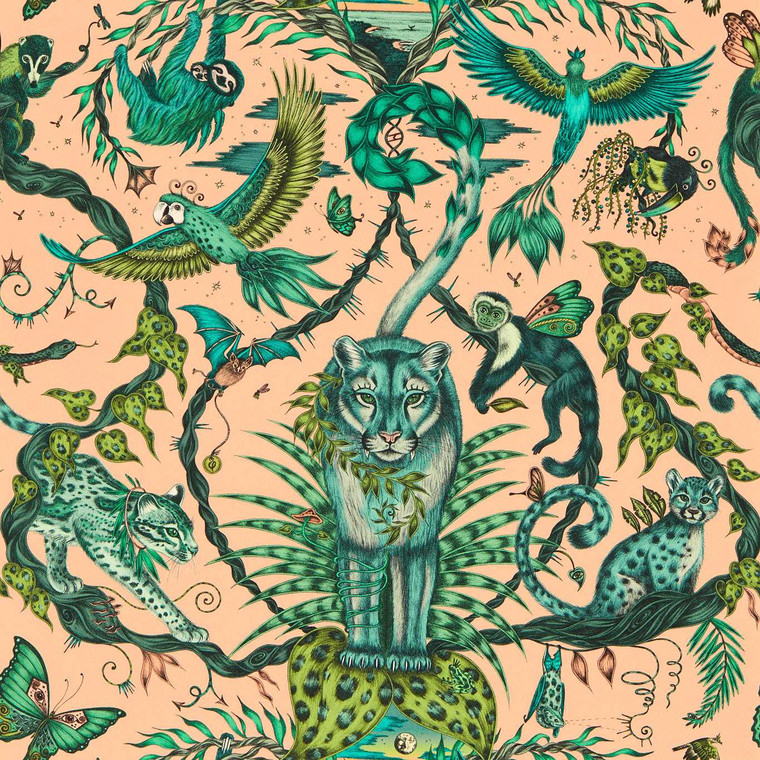 Clarke & Clarke W0213-04 - Mythica Animals Green Clarke & Clarke Wallpaper roll - luxury design for UK feature walls