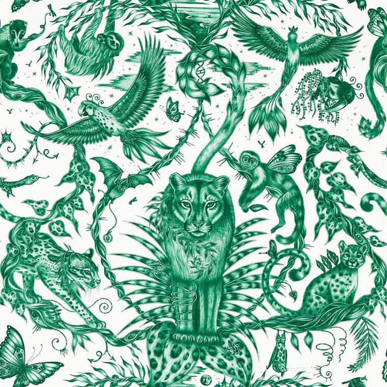 Clarke & Clarke W0213-05 - Mythica Animals Green Clarke & Clarke Wallpaper roll - luxury design for UK feature walls