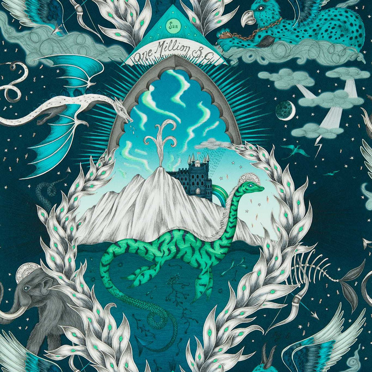 Clarke & Clarke W0214-01 - Mythica Animals Blue Clarke & Clarke Wallpaper roll - luxury design for UK feature walls