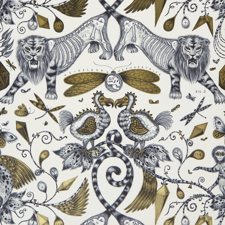 Clarke & Clarke W0100-02 - Animalia Abstract & Graphic Gold Clarke & Clarke Wallpaper roll - luxury design for UK feature walls