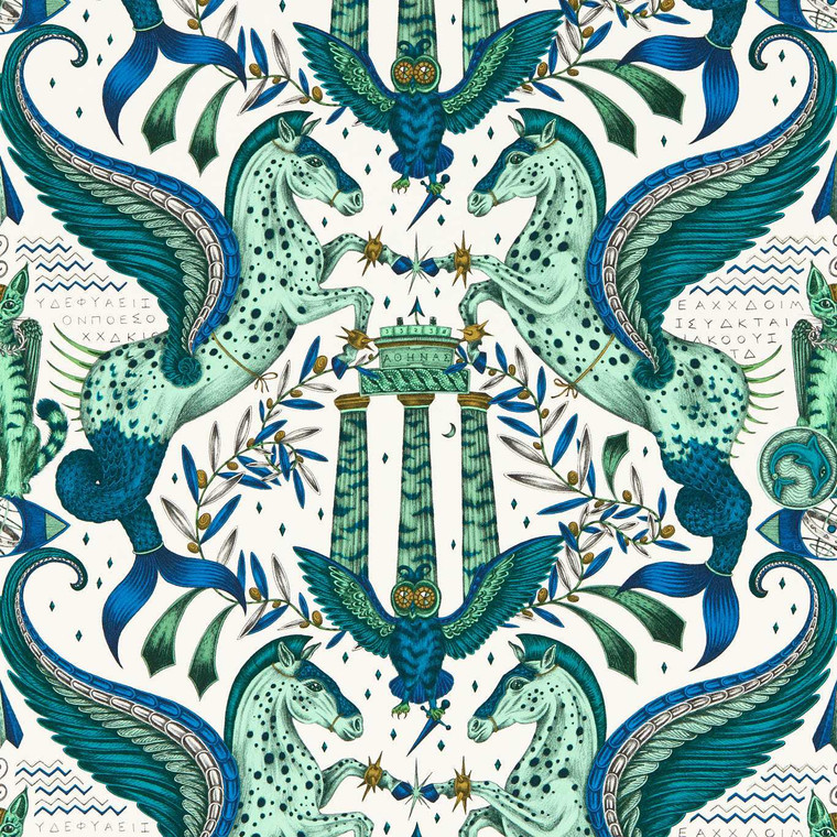 Clarke & Clarke W0215-01 - Mythica Animals Green Clarke & Clarke Wallpaper roll - luxury design for UK feature walls