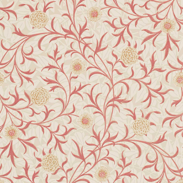Morris & Co DM6P210364 - Morris and Friends Botanical Red Morris & Co. Wallpaper roll - luxury design for UK feature walls