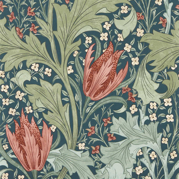 MUNW217595 - The Unfinished Works  Classic Floral Green Morris & Co. Wallpaper