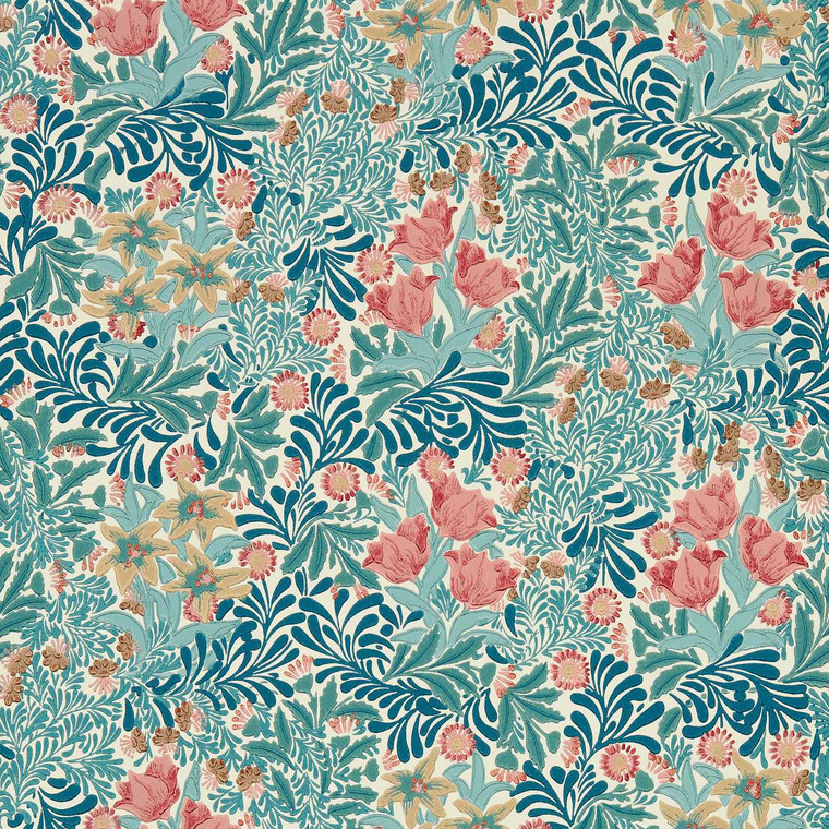 MEWW217203 - Emery Walker`s House Contemporary Floral Blue Morris & Co. Wallpaper