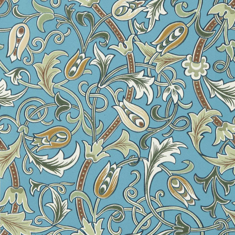 MUNW217565 - The Unfinished Works  Classic Floral Blue Morris & Co. Wallpaper