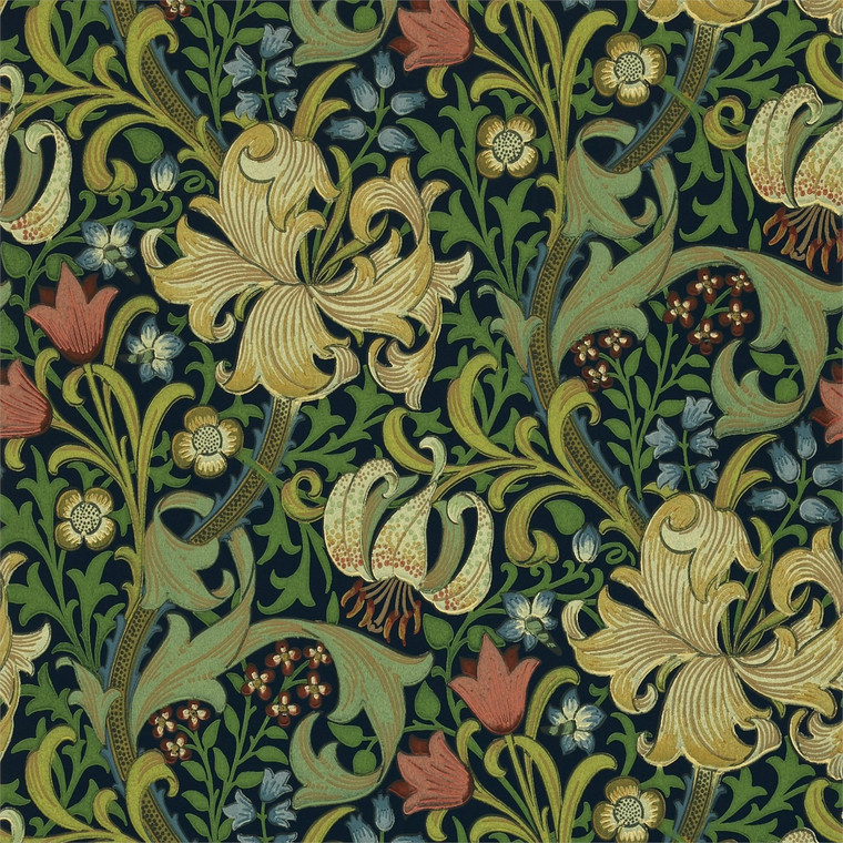 DMCW210429 - Morris 160th Anniversary  Classic Floral Black Morris & Co. Wallpaper