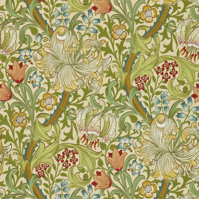 DMCW210431 - Morris 160th Anniversary  Classic Floral Green Morris & Co. Wallpaper